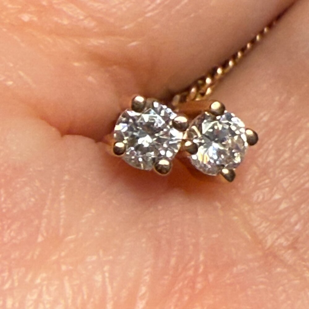 14k Solid Gold Cz Threader Petite Stud Earrings - image 1